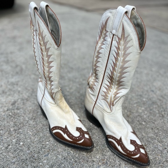 Tony Lama Brown & Cream Western Boots Size 7.5 - Picture 2 of 4